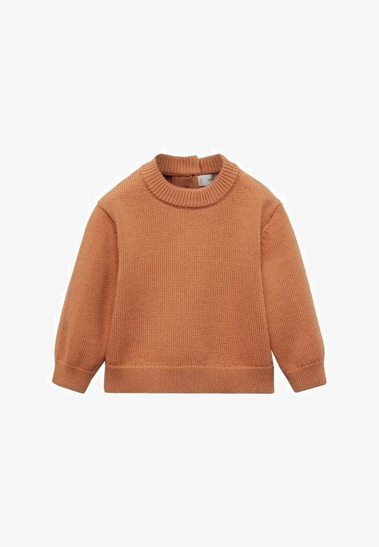 Strickpullover in rostorange, mit Rundhalsausschnitt, langen Ärmeln, gerippten Bündchen und geradem Saum. Hergestellt aus weichem, strukturiertem Material.