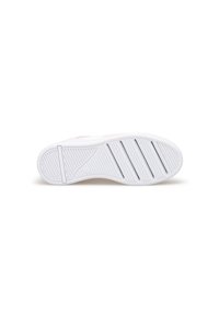 Semelle de sneaker blanche avec un motif texturé comprenant des rainures et des lignes subtiles. Le design est minimaliste, avec une finition lisse.