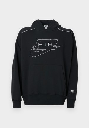 Zwarte hoodie gemaakt van zachte stof, met een groot wit "AIR" logo en Nike's kenmerkende swoosh. Voorzien van een voorzak en geribbelde manchetten.