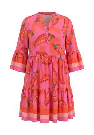 Angel of Style, LONG TUNIC, CHILLI PATTERN, 3/4 SLEEVES, FLOUNCES - Hverdagskjole - flamingo