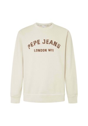 Krämfärgad sweatshirt i bomull, med rundad halsringning, långa ärmar och texten på framsidan: "PEPE JEANS LONDON W11" i brun.