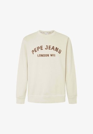 Krämfärgad sweatshirt i bomull, med rundad halsringning, långa ärmar och texten på framsidan: "PEPE JEANS LONDON W11" i brun.
