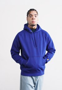 Purple hooded sweatshirt with a kangaroo pocket and ribbed cuffs. The design features a casual fit and is made from soft fabric.