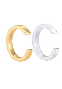 Pendientes de oreja en oro y plata hechos de plata de ley, con un acabado suave y una textura sutil, así como un diseño abierto, cada uno marcado con "925".