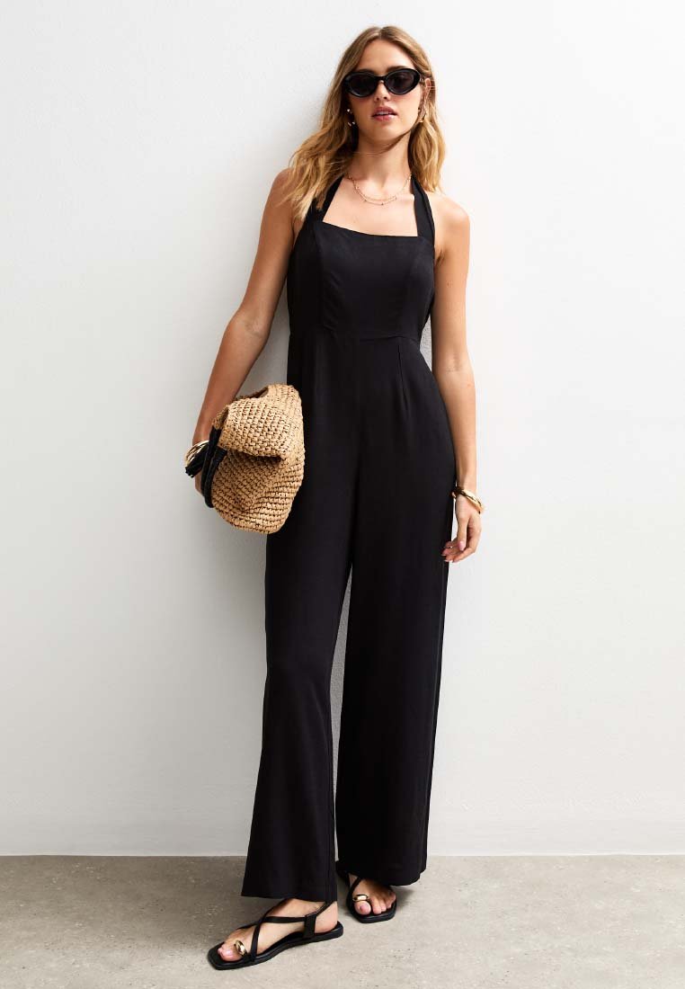 New Look HALTERNECK WIDE LEG - Mono - black