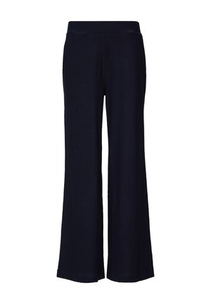 Hellebeinhosen aus dunklem Marineblau mit gerippter Textur, ausgestattet mit einem glatten, elastischen Bund und ohne sichtbare Verschlüsse.