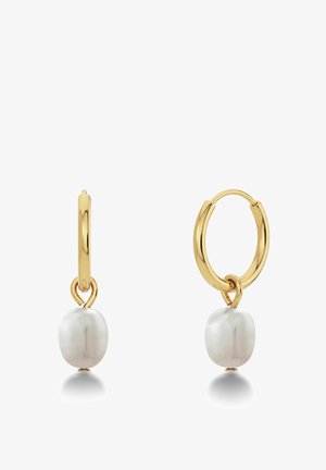 Kullaketjuhõbedad, millel ripub sile, valge baroki pärl. Pärlil on ebaregulaarne kuju, mis lisab kujundusele tekstuuri.