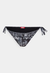 Juodas ir pilkas bikini dugnas su džinsiniu raštu, šoninėse yra raišteliai, o priekyje yra raudonas „DIESEL“ ženklas. Elastinga medžiaga.