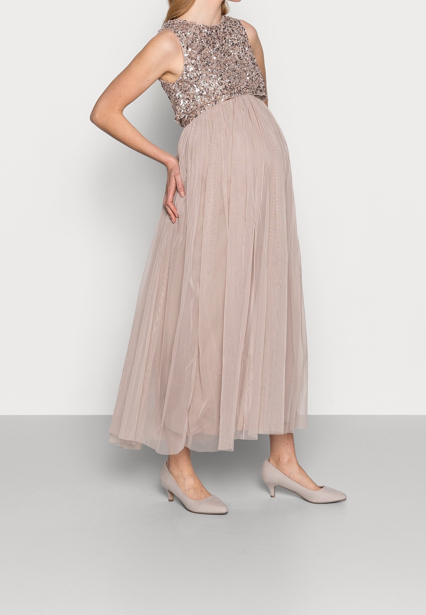 Maya Deluxe Maya Mouwloze gestreepte maxi-jurk voor dames, Taupe Rouge, 52 NL