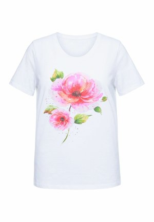 MIAMODA, T-SHIRT, KOMFORT FIT, GLITZERSTEINCHEN, BLUMENMOTIV - T-shirt print - snow white