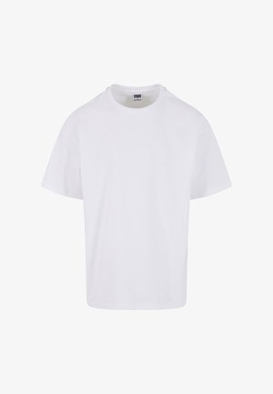 Hvid bomulds t-shirt med rund halsudskæring, korte ærmer og lige kant. Stoffet ser glat ud med en klassisk, afslappet pasform.