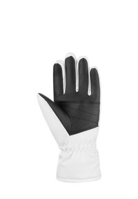 Gant noir et blanc avec une paume texturée noire et une manchette blanche ; dispose d'un resserrement élastique au poignet pour un ajustement sécurisé.