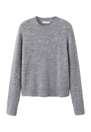 Šedý pletený svetr s dlouhými rukávy, kulatým výstřihem a žebrovaným lemem. Měkká textura a středně těžká látka. Bez vzorů nebo akcentů.