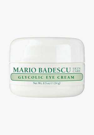 Crema para ojos con glicólico de Mario Badescu en un frasco blanco con texto verde, que contiene 0,5 oz (14 g) de producto para el cuidado de la piel.