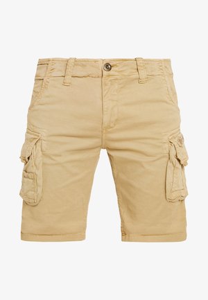 Khadir színű cargo rövidnadrág több oldalsó zsebbel, gombos záródással és övhurkokkal. Könnyű anyagból készült, egyenes szabású.