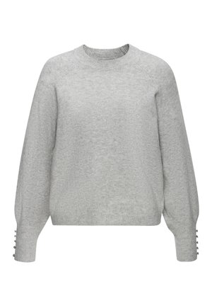 Helles graues Sweatshirt mit rundem Halsausschnitt, Raglanärmeln und strukturiertem Stoff. Verfügt über Knopfakzente an den Bündchen. Weiches und gemütliches Design.