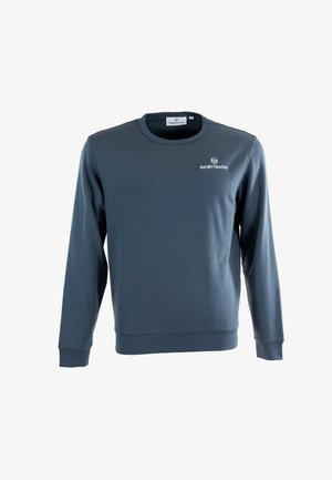 Felpa blu scuro con maniche lunghe, scollatura rotonda e finitura testurizzata. Presenta un piccolo logo bianco sul petto.