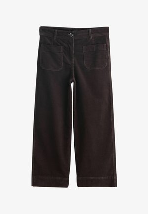 Pruunid laia säärega korduroo-püksid, millel on nööpidega sulgur, kaks tagataskut ja sirge, mugav lõige. Klassikalise kangatekstuuriga.