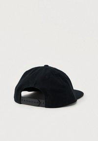 Black adjustable snapback cap shown from the rear on a plain light background.