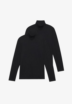 Two long-sleeve turtlenecks in black, made from soft, stretch fabric. Features a fitted silhouette and a high, folded collar.