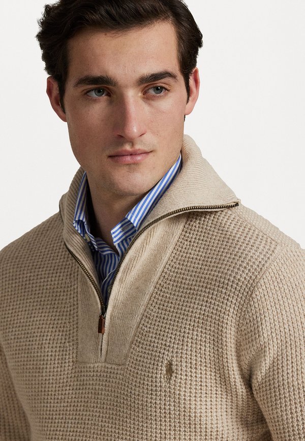 WAFFLE WOOL COTTON QUARTER ZIP JUMPER - Jumper - natural cream heather3