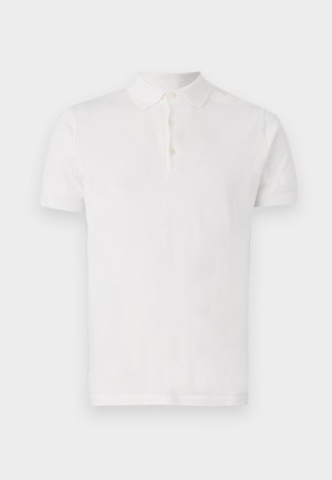 Biała koszulka polo z krótkim rękawem wykonana z bawełny, z klasycznym kołnierzykiem i zapięciem na trzy guziki. Gładka faktura, standardowy krój.