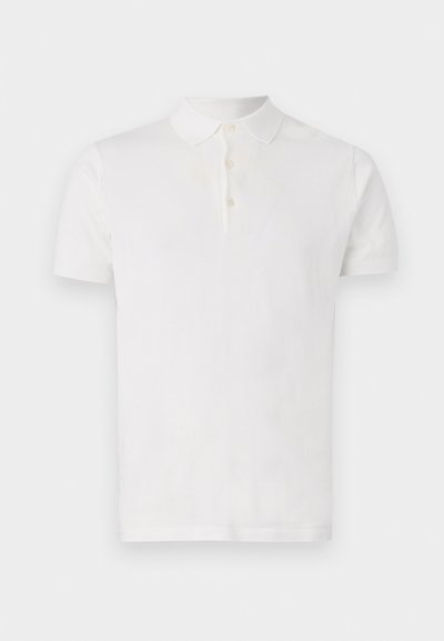 Biała koszulka polo z krótkim rękawem wykonana z bawełny, z klasycznym kołnierzykiem i zapięciem na trzy guziki. Gładka faktura, standardowy krój.