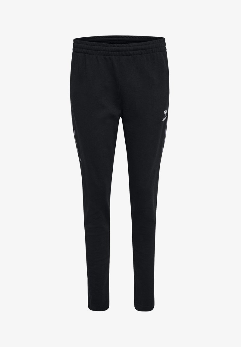 Pantalons de jogging noirs en tissu doux et extensible. Dotés d'une taille côtelée et de bandes latérales dans une couleur contrastante, avec un détail de logo.