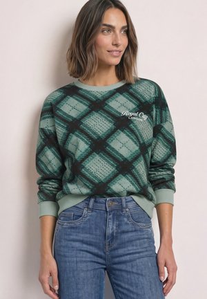 Street One, ROUND-NECK SWEATSHIRT WITH A CHECKERED PATTERN - Sweatshirt - stormy green