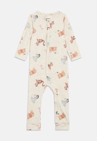 Beebikreemidega body, millel on nupud ja mis on kaunistatud Winnie Puhhi, Tiggeri, Eeyore'i ja Puhhi sõprade joonistustega.