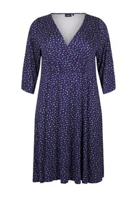 Zizzi WICKEL MIT FLORALEM MUSTER UND 3/4-ÄRMELN - Džersejové šaty - evening blue ditsy