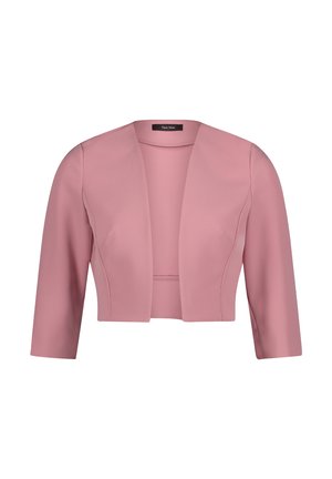 Roze cropped damesblazer met driekwartsmouwen en open voorkant, gladde stof, gestructureerde pasvorm.