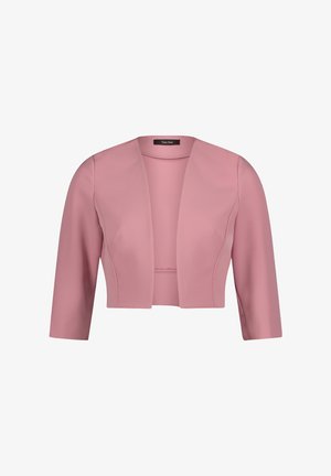 Roze cropped damesblazer met driekwartsmouwen en open voorkant, gladde stof, gestructureerde pasvorm.