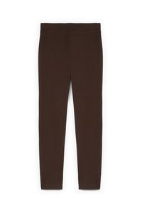 Leggings marrones hechos de un tejido elástico, con una cintura alta y aberturas en los tobillos para un detalle de diseño adicional.