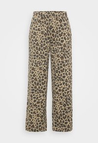 Luipaardprint wijde broek in beige en bruin tinten, met een elastische tailleband en een zachte, gestructureerde stof.