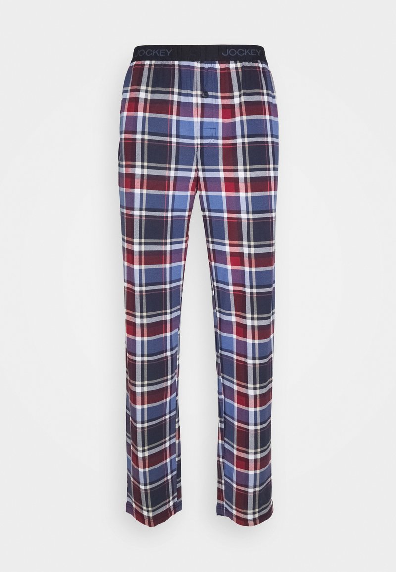 Heren loungebroeken van plaid gemaakt van zachte stof, met een marineblauwe, rode en witte geruite patroon, elastische tailleband met logo en een ontspannen pasvorm.