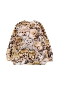 Felpa con un motivo multicolore che presenta vari cuccioli e gattini. Realizzata in tessuto morbido, ha un collo rotondo e polsini a costine.