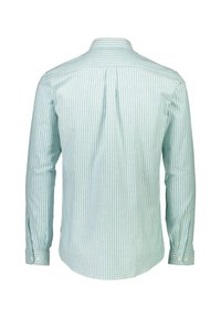 Lichtblau gestreepte overhemd met lange mouwen, een button-down kraag en manchet. Gemaakt van een gladde stof, met een rugplooi voor extra stijl.