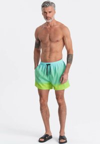 Costumi da bagno leggeri in una gradazione dall'acqua al verde neon. Vita elastica con laccetto, tasche laterali e taglio dritto. Finitura opaca.