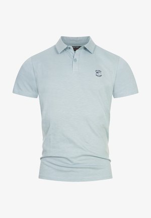 Light blue polo shirt made of soft cotton, featuring a thin collar, short sleeves, a front placket with buttons, and a small logo on the chest.