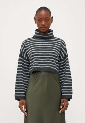 ONLTALIO STRIPE SHORT ROLLNECK  - Pullover - dark grey melange/light grey melange