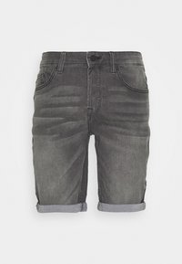 Grijze denimshorts met opgerolde zomen, met een klassiek vijf-pocketontwerp en knoopsluiting. Gelaagd stof met subtiele vervagingdetails.