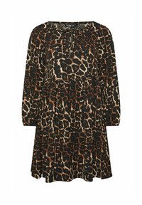 Yours Clothing TEXTURED TIE NECK - Vestido informal - brown