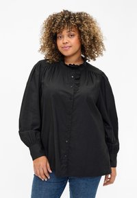 Zizzi MIT RUFFLES - Nööpidega pluus - black