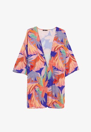 SHAWL COLLAR PATTERNED LONG SLEEVE KIMONO - Beach accessory - blue