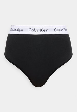 Μαύρο ψηλόμεσο εσώρουχο σλιπ με λευκή ελαστική ζώνη μέσης που φέρει επαναλαμβανόμενο μαύρο λογότυπο "Calvin Klein".