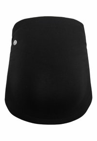 Fascia elastica nera in tessuto con bordo superiore a coste e piccolo logo accentato sul lato sinistro. Design morbido e leggero.