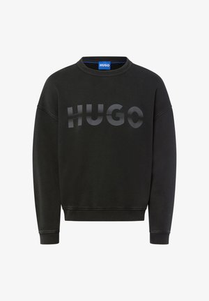 Felpa nera in cotone con polsini e orlo a costine. Presenta un grande logo "HUGO" tonale stampato sulla parte anteriore.