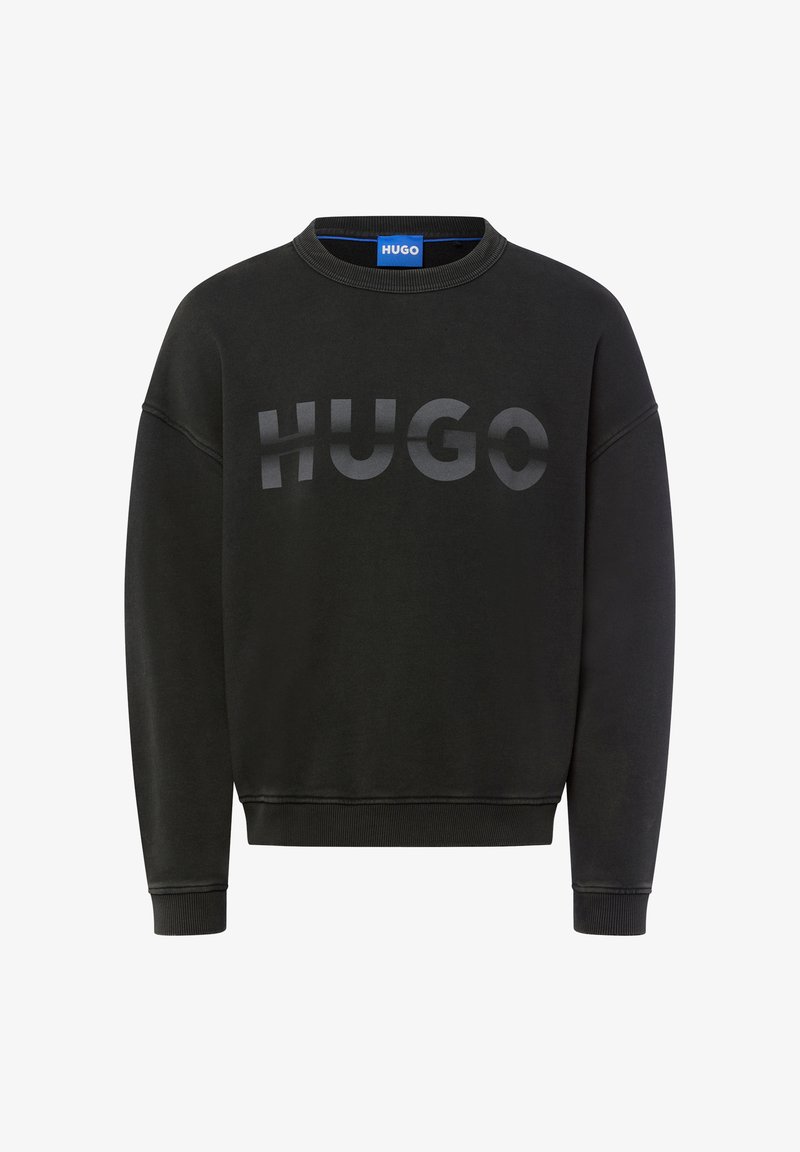 Felpa nera in cotone con polsini e orlo a costine. Presenta un grande logo "HUGO" tonale stampato sulla parte anteriore.