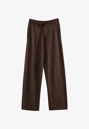 Pantalons larges marron en tissu doux, dotés d'une taille élastique avec cordon de serrage ajustable et deux poches latérales.